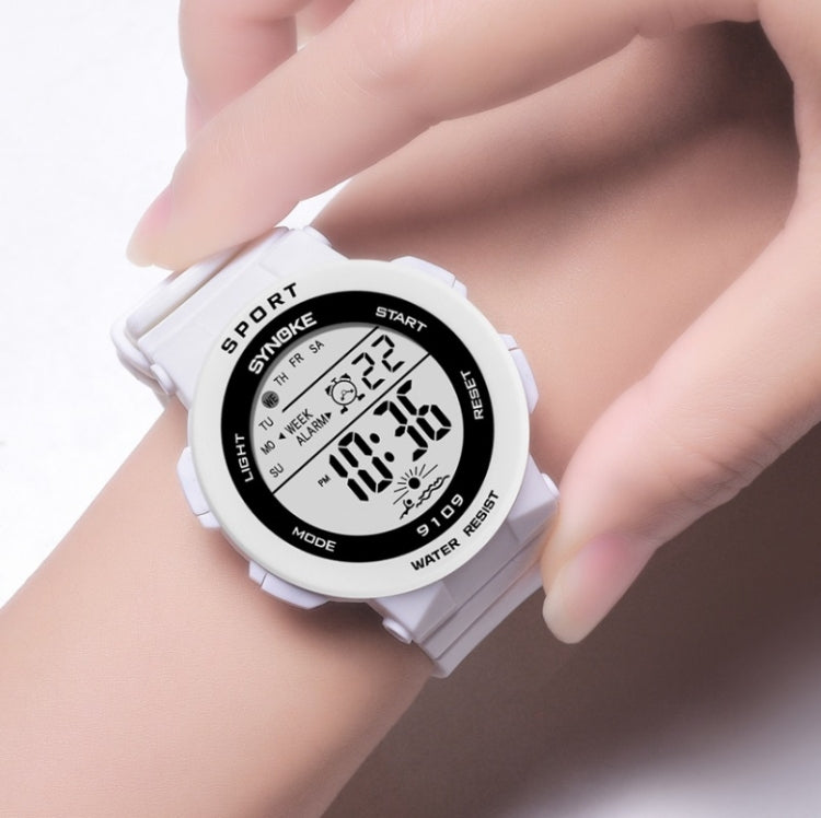 SYNOKE 9109 Montre électronique multifonctionnelle lumineuse colorée étanche pour étudiant, noir, rose, blanc, vert lac