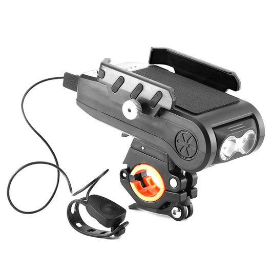 BG-2021 Lampe avant de vélo 4 en 1 Support de téléphone portable Klaxon Lumière avant de VTT, 2400 MAH Noir, 2400 MAH Rouge, 2400 MAH Bleu, 4000 MAH Noir, 4000 MAH Rouge, 4000 MAH Bleu