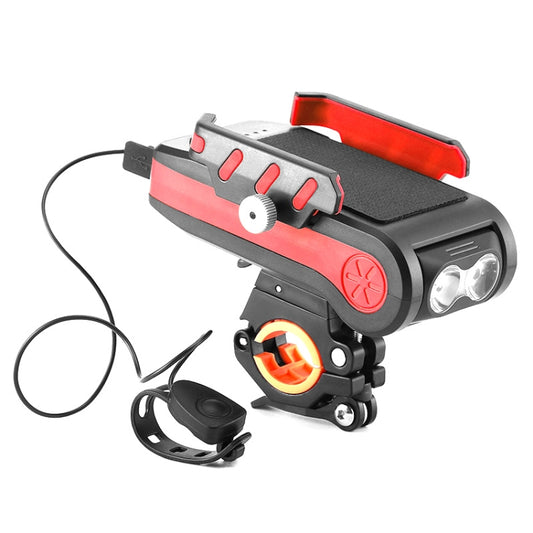 BG-2021 Lampe avant de vélo 4 en 1 Support de téléphone portable Klaxon Lumière avant de VTT, 2400 MAH Noir, 2400 MAH Rouge, 2400 MAH Bleu, 4000 MAH Noir, 4000 MAH Rouge, 4000 MAH Bleu