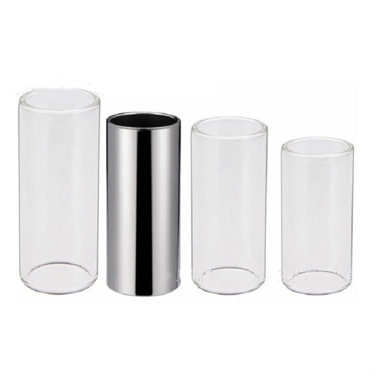 M02219 4 in 1 Plexiglass Slid Bar + Stainless Steel Slid Bar + Celluloid Guitar Finger Pick + Plastic Box Set, Plexiglass Slid Bar