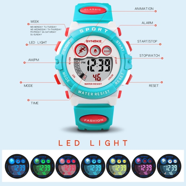 SYNOKE 9802 Montre numérique de sport étanche pour enfant, Bleu Blanc, Bleu Orange, Noir Bleu