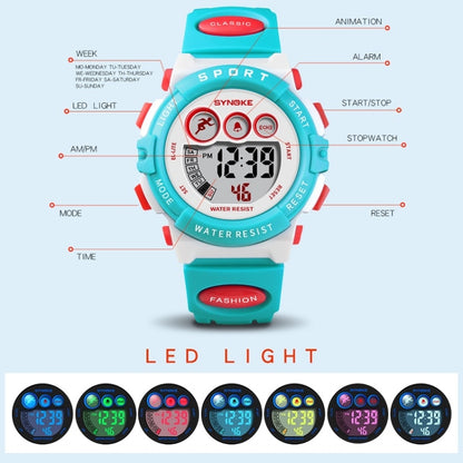 SYNOKE 9802 Montre numérique de sport étanche pour enfant, Bleu Blanc, Bleu Orange, Noir Bleu