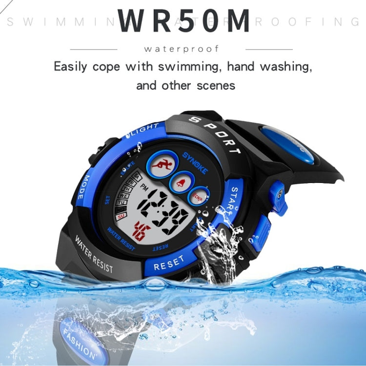 SYNOKE 9802 Montre numérique de sport étanche pour enfant, Bleu Blanc, Bleu Orange, Noir Bleu