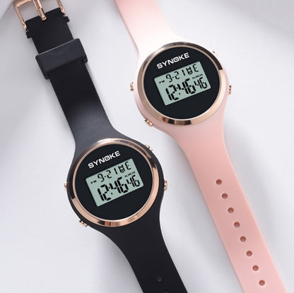 SYNOKE 9108 Student Silicone Strap Electronic Watch, Black, Pink