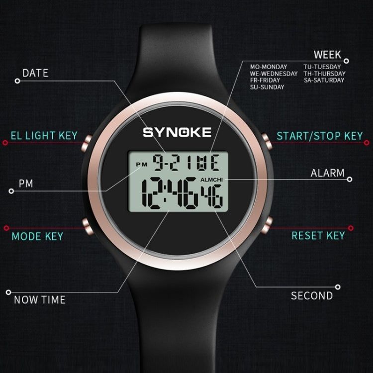 SYNOKE 9108 Student Silicone Strap Electronic Watch, Black, Pink