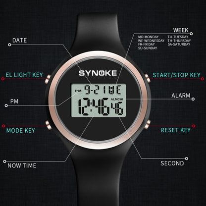 SYNOKE 9108 Student Silicone Strap Electronic Watch, Black, Pink