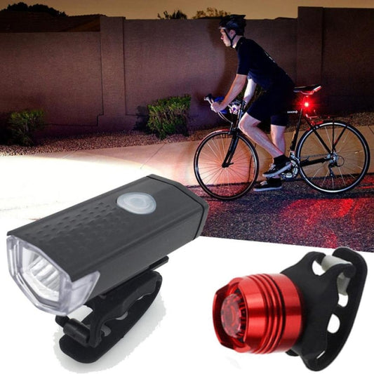 Phare avant et arrière de vélo rechargeables par USB, étanches, ensemble phare avant et arrière (noir)