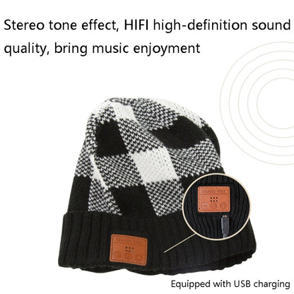 M3-BL Bluetooth LED Music Headset Hat Lady Warm Night Lighting Hat, Black Red, Black White