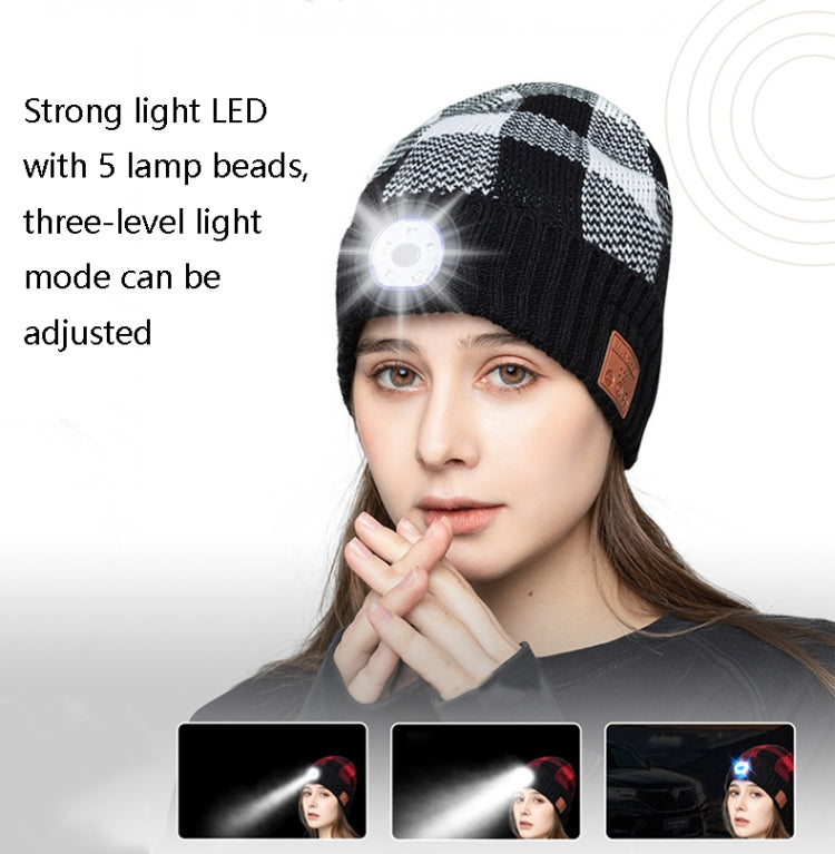 M3-BL Bluetooth LED Music Headset Hat Lady Warm Night Lighting Hat, Black Red, Black White
