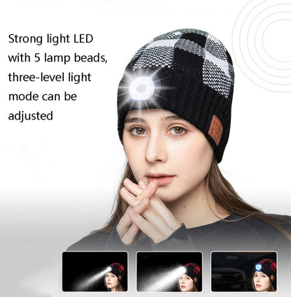 M3-BL Bluetooth LED Music Headset Hat Lady Warm Night Lighting Hat, Black Red, Black White