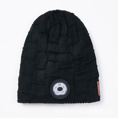 RG5-BL Bluetooth LED Lighting Music Knit Hat Plus Velvet Night Running Lamp Hat, Black, Dark Gray