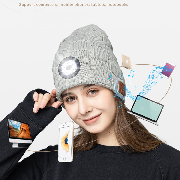 RG5-BL Bluetooth LED Lighting Music Knit Hat Plus Velvet Night Running Lamp Hat, Black, Dark Gray