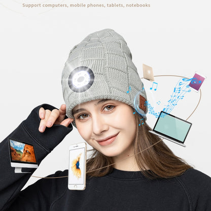 RG5-BL Bluetooth LED Lighting Music Knit Hat Plus Velvet Night Running Lamp Hat, Black, Dark Gray