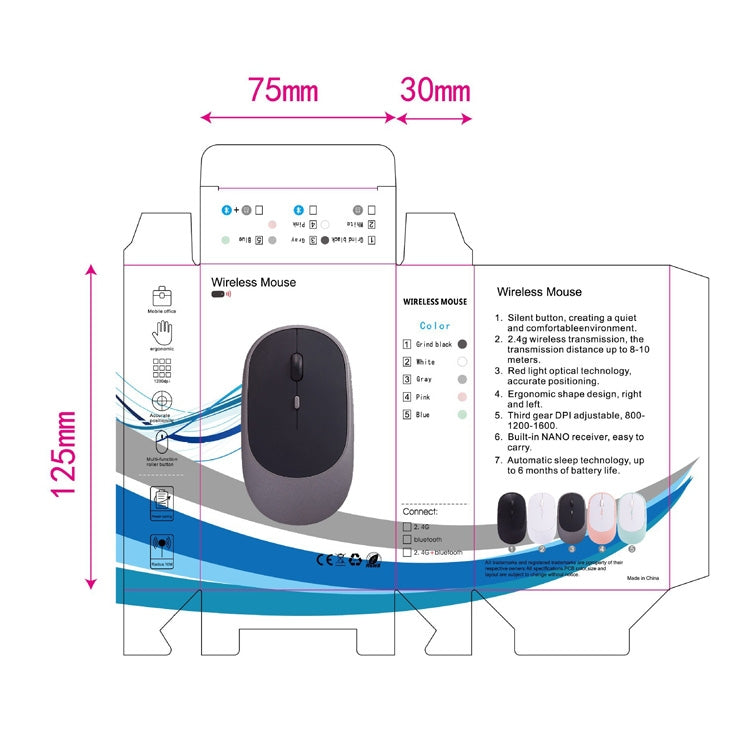 M030 4 Keys 1600DPI Laptop Office Mute Mouse, Style:, Wireless (Ink Green), Wireless (Blue), Wireless (Pink), Wireless (Gray), Wireless (White), Wireless (Black), Bluetooth (Ink Green), Bluetooth (Blue), Bluetooth (Pink), Bluetooth (Gray)              ...