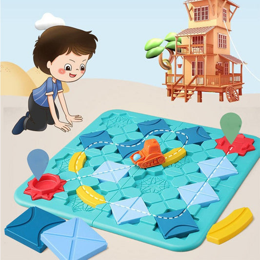 Jeu de société de construction de routes et de labyrinthe, jouet de réflexion et de logique pour enfants avec chariot élévateur à rétrofriction.