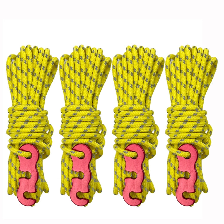 Corde à Vent Lumineuse Multifonction pour Tente de Camping en Plein Air, Boucle de Corde à Vent, Corde Fixe de Tente, 4m x 4 Rouleaux, 4m x 6 Rouleaux