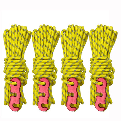 Corde à Vent Lumineuse Multifonction pour Tente de Camping en Plein Air, Boucle de Corde à Vent, Corde Fixe de Tente, 4m x 4 Rouleaux, 4m x 6 Rouleaux