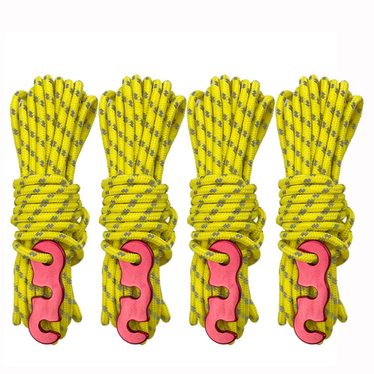 Outdoor Camping Tent Canopy Wind Rope Luminous Multi-Function Wind Rope Buckle Tent Fixed Rope, 4m x 4 Rolls, 4m x 6 Rolls