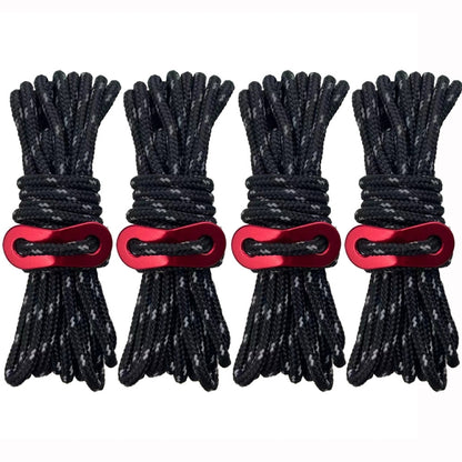 Corde à Vent Lumineuse Multifonction pour Tente de Camping en Plein Air, Boucle de Corde à Vent, Corde Fixe de Tente, 4m x 4 Rouleaux, 4m x 6 Rouleaux