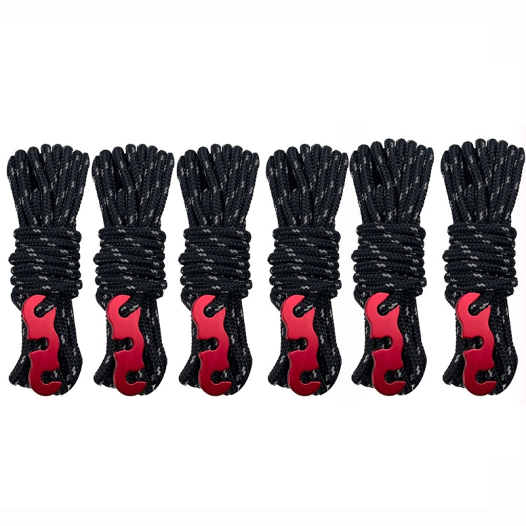 Corde à Vent Lumineuse Multifonction pour Tente de Camping en Plein Air, Boucle de Corde à Vent, Corde Fixe de Tente, 4m x 4 Rouleaux, 4m x 6 Rouleaux