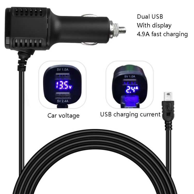 Chargeur de voiture H519, cordon d'alimentation pour enregistreur de conduite, double USB avec écran de charge, spécifications : Mini droit, Mini coude droit