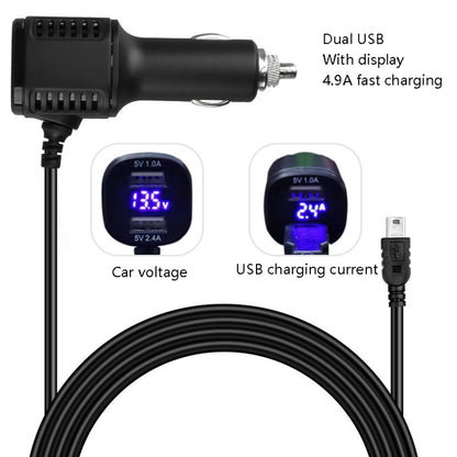 Chargeur de voiture H519, cordon d'alimentation pour enregistreur de conduite, double USB avec écran de charge, spécifications : Mini droit, Mini coude droit