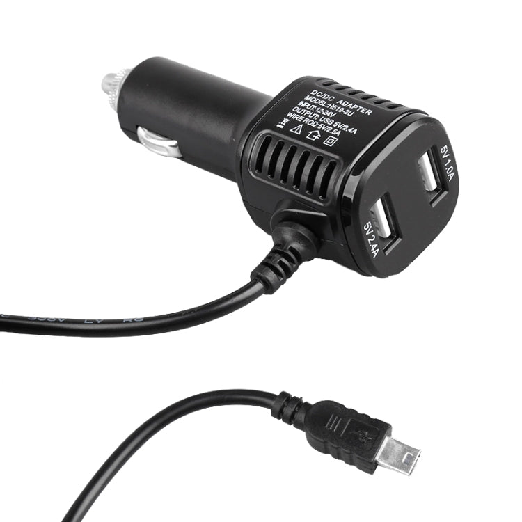 Chargeur de voiture H519, cordon d'alimentation pour enregistreur de conduite, double USB avec écran de charge, spécifications : Mini droit, Mini coude droit
