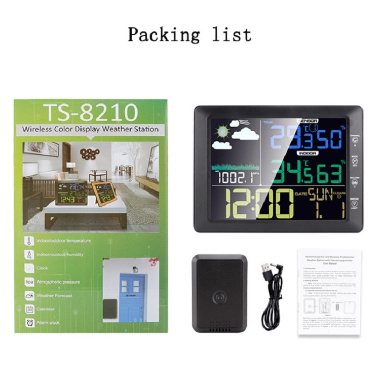 Multifunctional Wireless Colorful Screen Weather Clock Indoor And Outdoor Thermohygrometer, TS-8210-WG