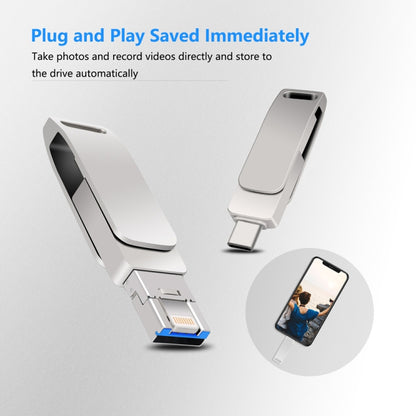 USB 3.0 + 8 Pin + USB-C / Type-C 3 in 1 Phone Computer Metal Rotatable U-Disk, 16 GB, 32GB, 64GB, 128GB, 512GB