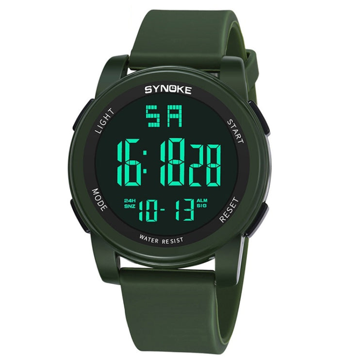 SYNOKE 9002 Montre de Sport Numérique Lumineuse Multifonctionnelle Étanche pour Hommes, Vert Armée, Noir