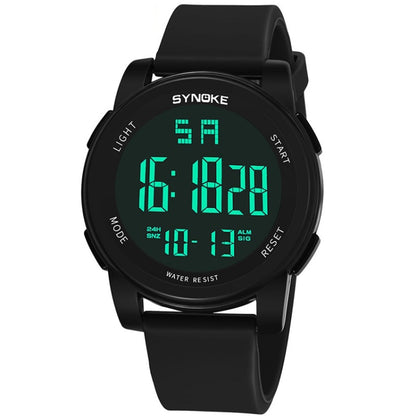 SYNOKE 9002 Montre de Sport Numérique Lumineuse Multifonctionnelle Étanche pour Hommes, Vert Armée, Noir
