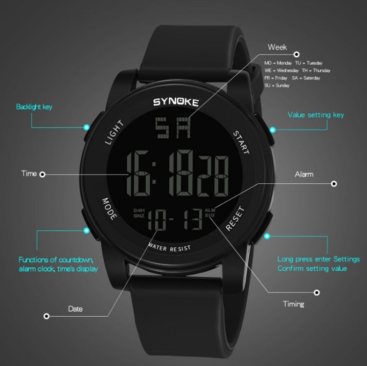 SYNOKE 9002 Montre de Sport Numérique Lumineuse Multifonctionnelle Étanche pour Hommes, Vert Armée, Noir