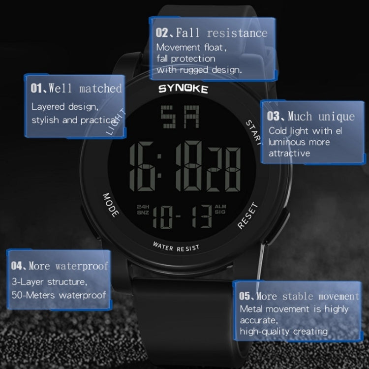 SYNOKE 9002 Montre de Sport Numérique Lumineuse Multifonctionnelle Étanche pour Hommes, Vert Armée, Noir