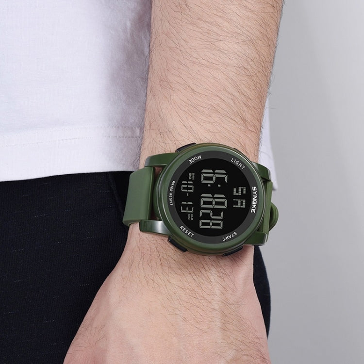 SYNOKE 9002 Montre de Sport Numérique Lumineuse Multifonctionnelle Étanche pour Hommes, Vert Armée, Noir