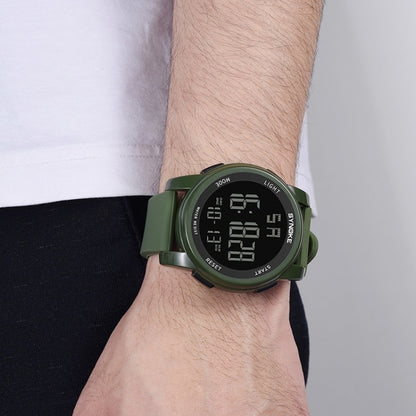 SYNOKE 9002 Montre de Sport Numérique Lumineuse Multifonctionnelle Étanche pour Hommes, Vert Armée, Noir