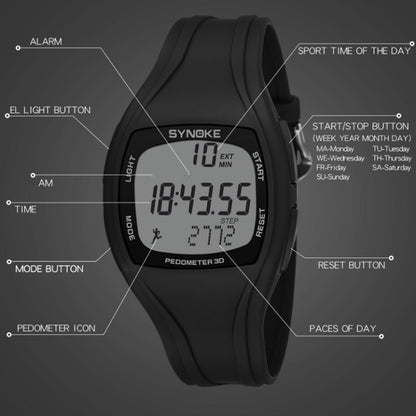 SYNOKE 9105 Multifonctionnel Enregistrement sportif Montre électronique étanche podomètre, Vert armée, Gris, Bleu marine, Noir, Blanc