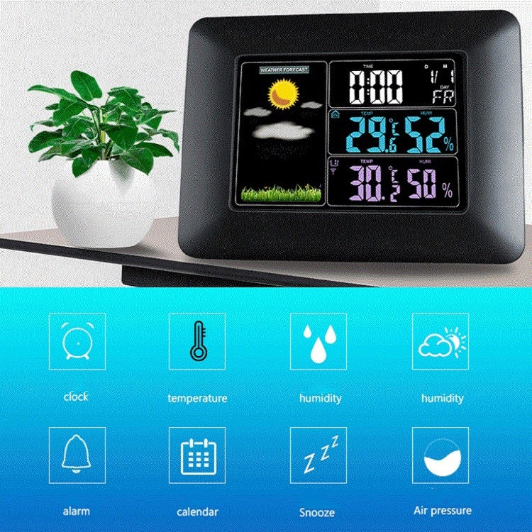 Multifunctional Indoor And Outdoor Temperature And Humidity Meter Colorful Screen Weather Clock, TS-A97-EU EU Plug, TS-A97-US US Plug