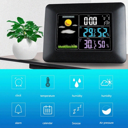 Multifunctional Indoor And Outdoor Temperature And Humidity Meter Colorful Screen Weather Clock, TS-A97-EU EU Plug, TS-A97-US US Plug