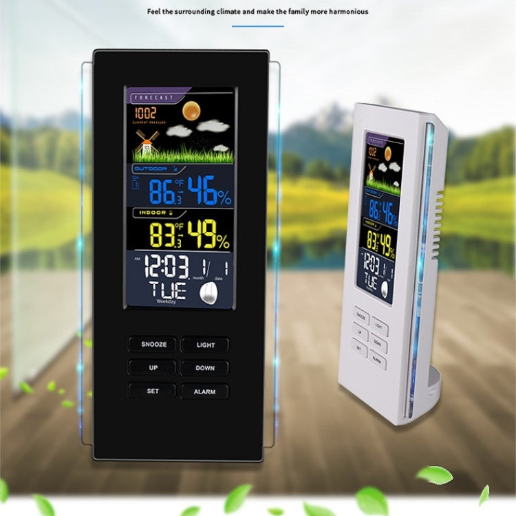 Wireless Colorful Screen Indoor And Outdoor Temperature Humidity Meter Barometer Smart Digital Electronic Clock With Backlight, TS-74-B-US, TS-74-W-US