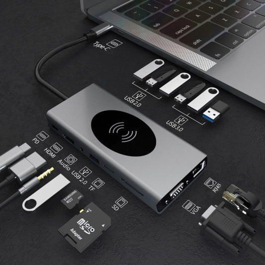 BX15W USB HUB Type-C Docking Station with Wireless Charge Function, BX15W