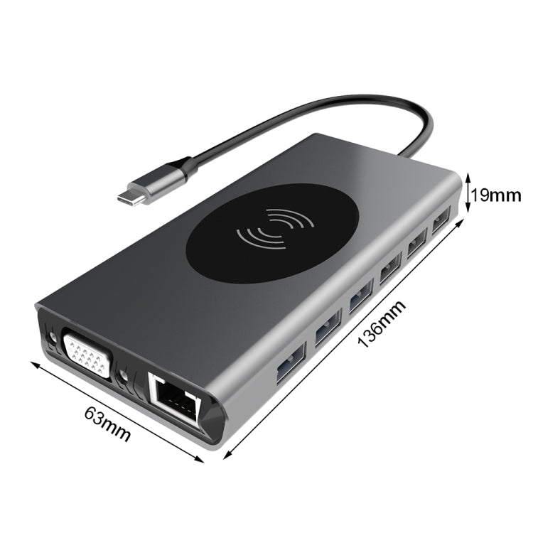 BX15W USB HUB Type-C Docking Station with Wireless Charge Function, BX15W