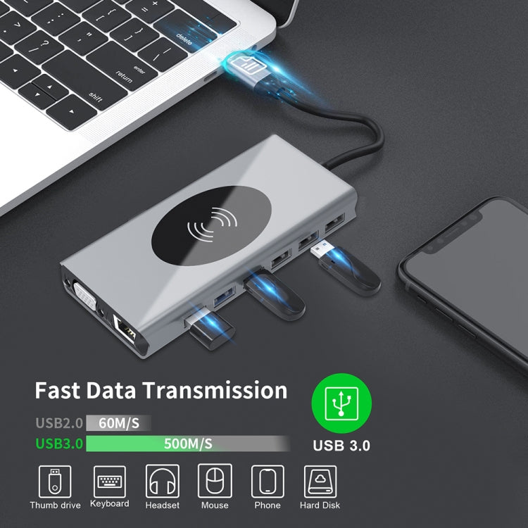 BX15W USB HUB Type-C Docking Station with Wireless Charge Function, BX15W