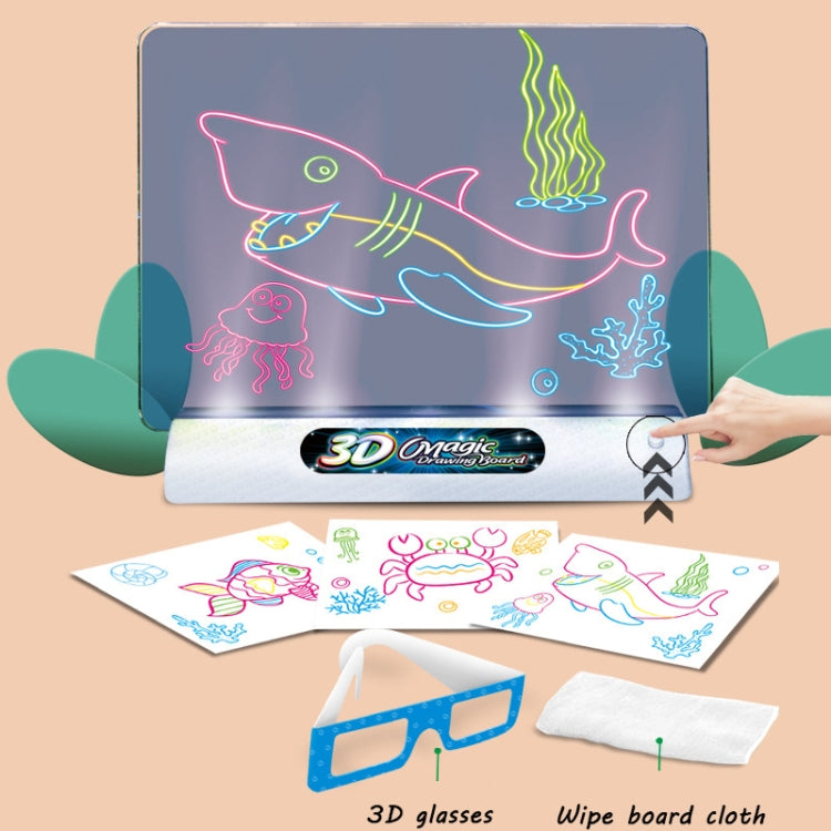 Multifunctional Luminous 3D Children Drawing Board, Without Watercolor Pen, Style:, 3D Space, 3D Dinosaur, 3D Ocean, Luminous Space, Luminous Ocean, Luminous Dinosaur