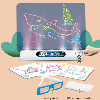Multifunctional Luminous 3D Children Drawing Board, Without Watercolor Pen, Style:, 3D Space, 3D Dinosaur, 3D Ocean, Luminous Space, Luminous Ocean, Luminous Dinosaur