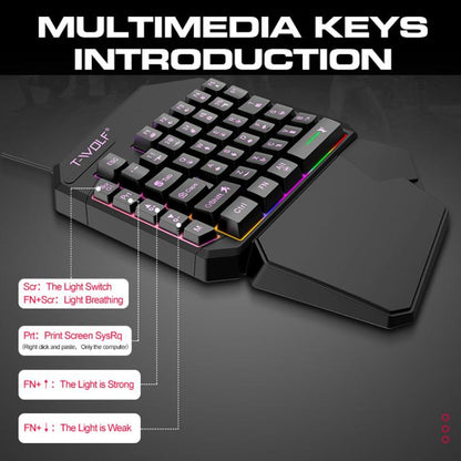 T-WOLF Mobile Gaming One-Handed Keyboard，Specification：, T19 Keyboard, TF-900 Set, Keyboard + Mouse + Throne