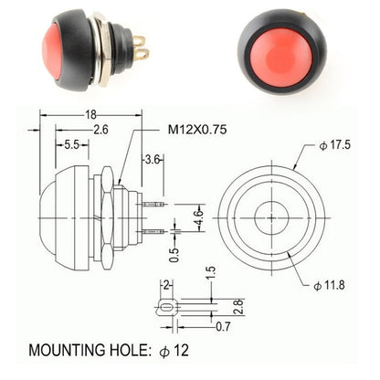 10 PCS Small Waterproof Self-Reset Button Switch, Black, Green, Red, Orange, White, Blue