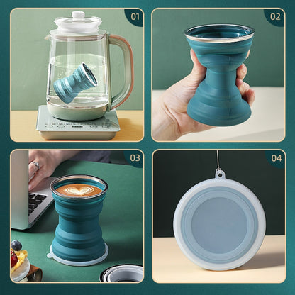 AK1313 320ml Portable Silicone Folding Water Cup With Lid, Blue, Pink, Gray, White