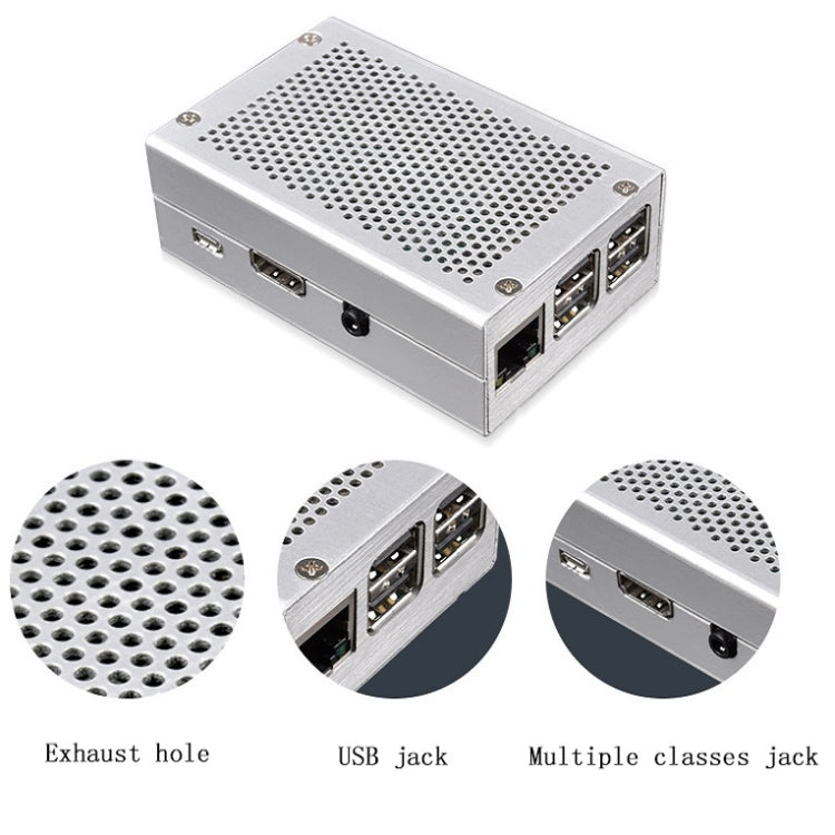 Aluminum Alloy Shell Grid Cooling Box For Raspberry Pi 3 Model B Pi 2/B +, Black, Black with Fan, Silver, Silver with Fan