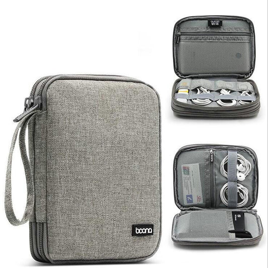 Baona BN-D004 Sac de rangement double couche pour câbles de données, pochette de finition pour accessoires numériques, gris, noir
