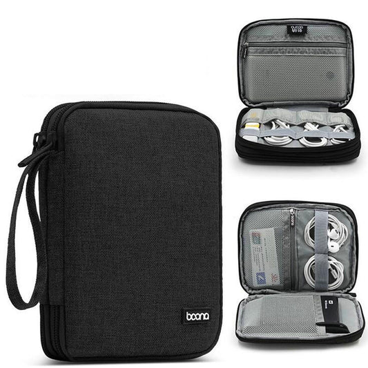 Baona BN-D004 Sac de rangement double couche pour câbles de données, pochette de finition pour accessoires numériques, gris, noir